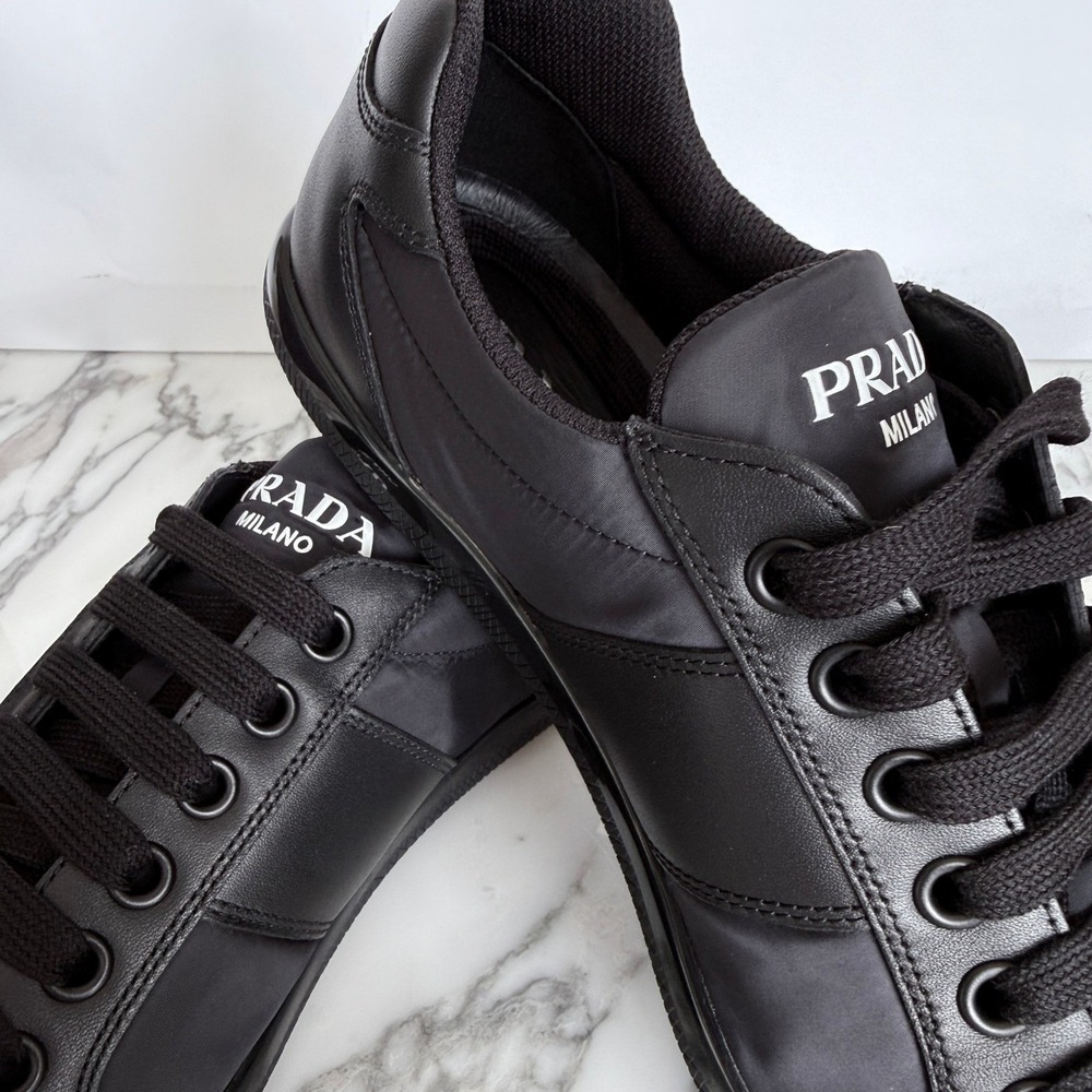 PRADA 2EG355 Blue Black Leather Re-Nylon Sneakers Shoes - NEW - US 10.5 UK 9.5 - Picture 13 of 15